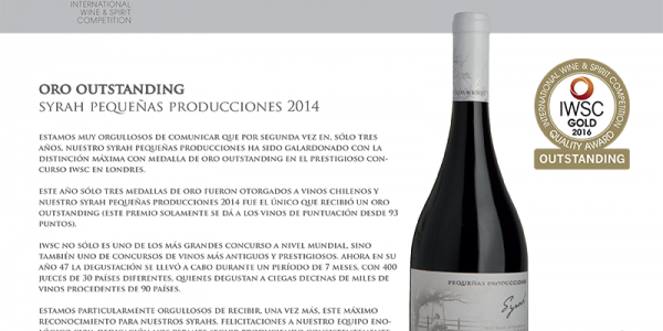 Syrah Small Productions 2014, Outstanding Gold, IWSC - UK