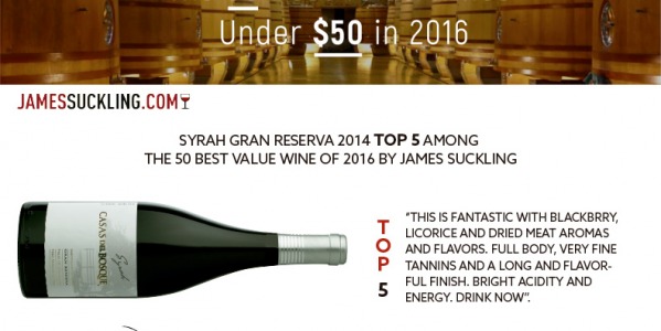 James Suckling Syrah Gran Reserva 2014, Nº 5 dentro de los top 50 Precio / Calidad
