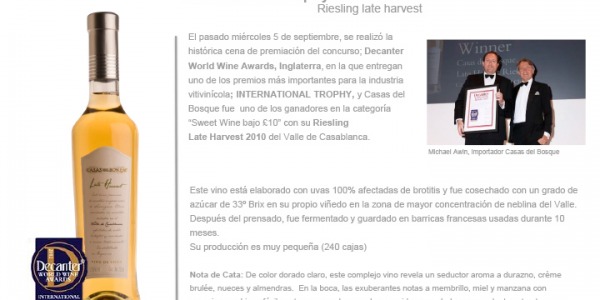 Press Report Decanter International Trophy Casas del Bosque